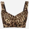 Short bustier top in charmeuse with leopard print