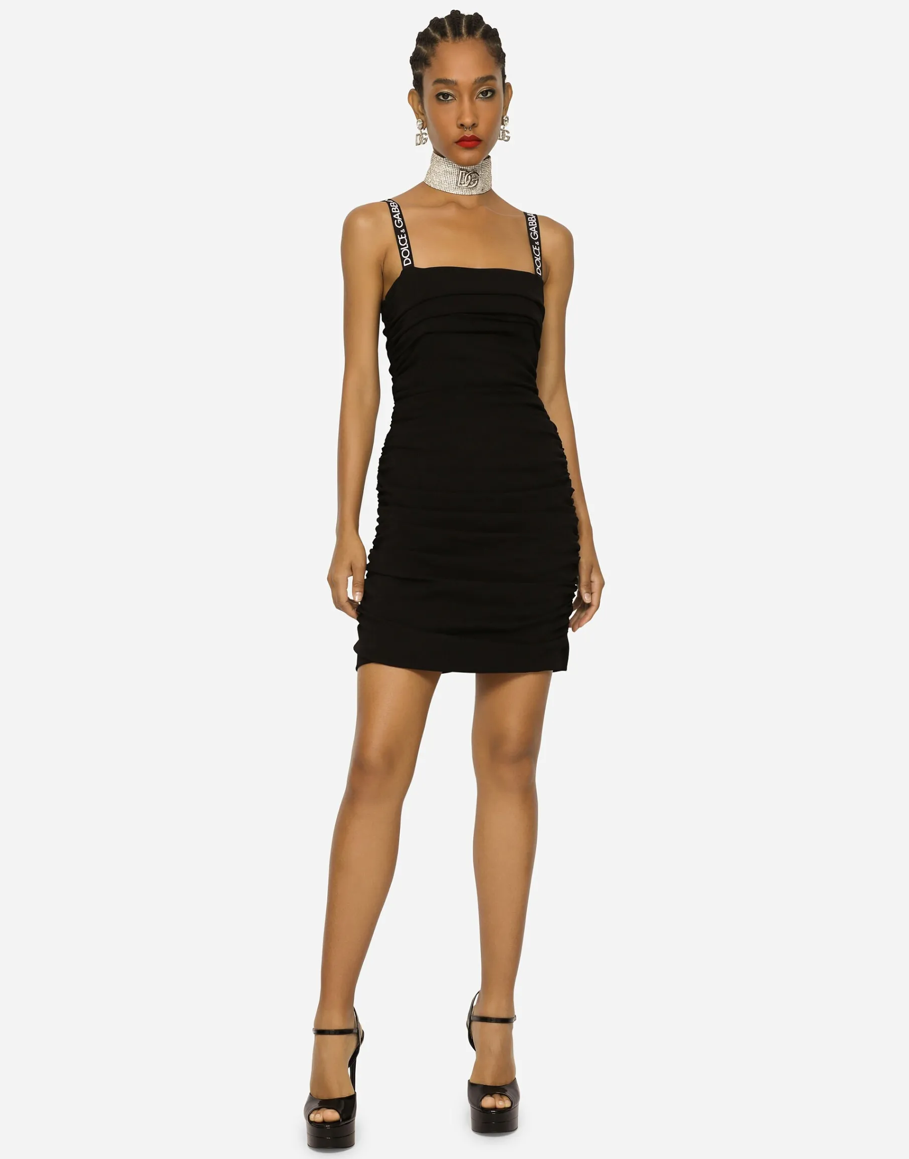 Short cady dress with draping