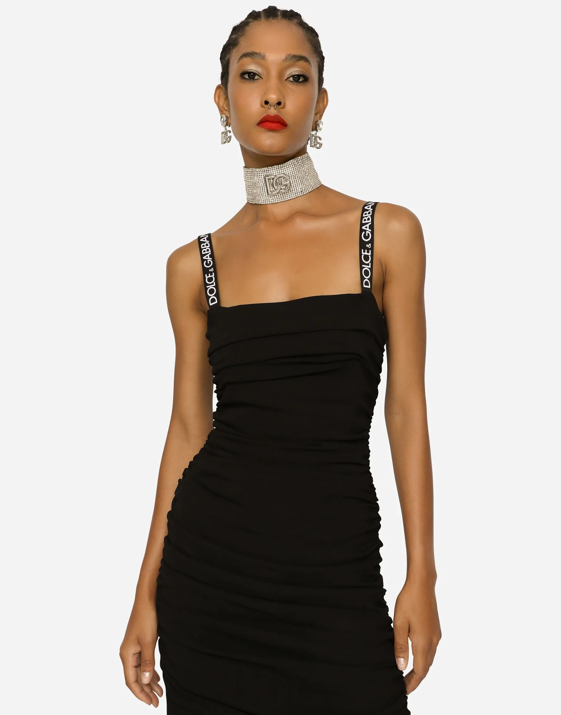 Short cady dress with draping