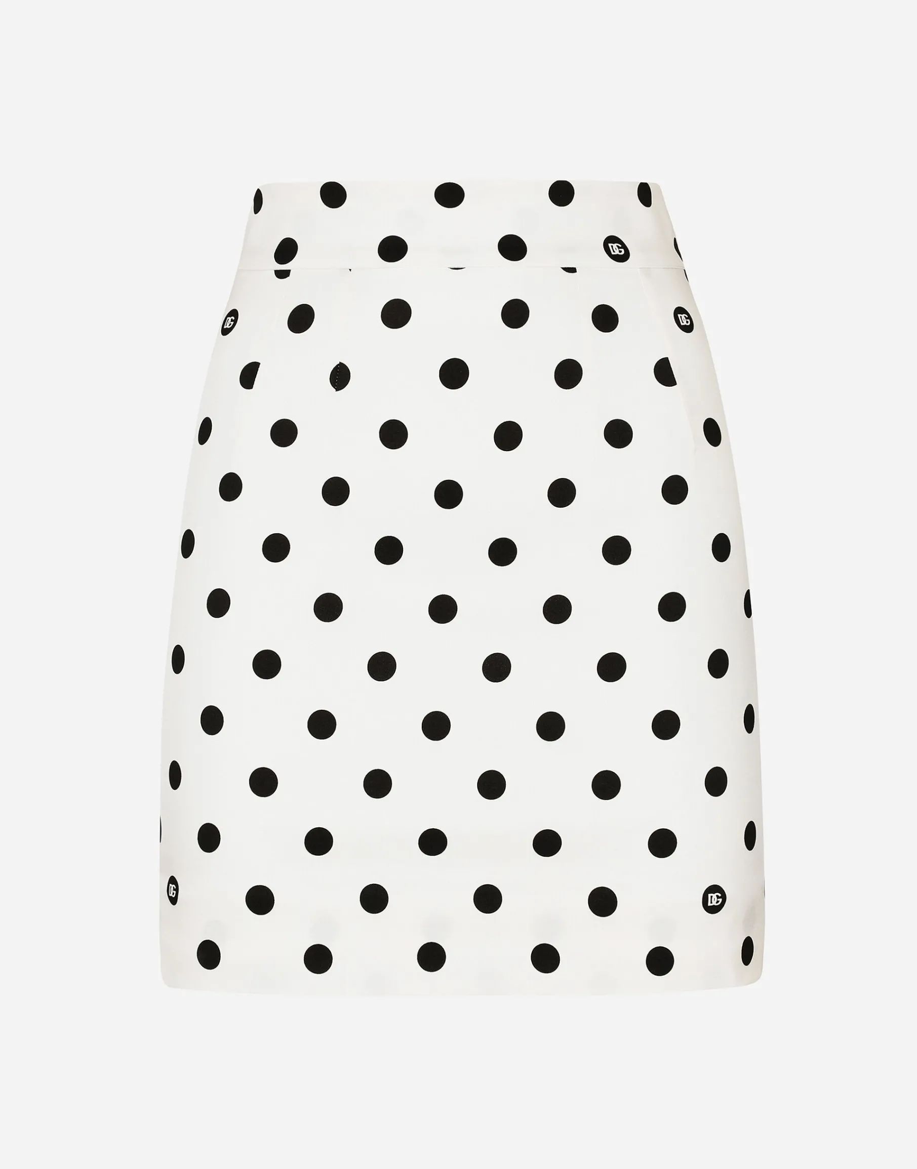 Short charmeuse skirt with polka-dot print