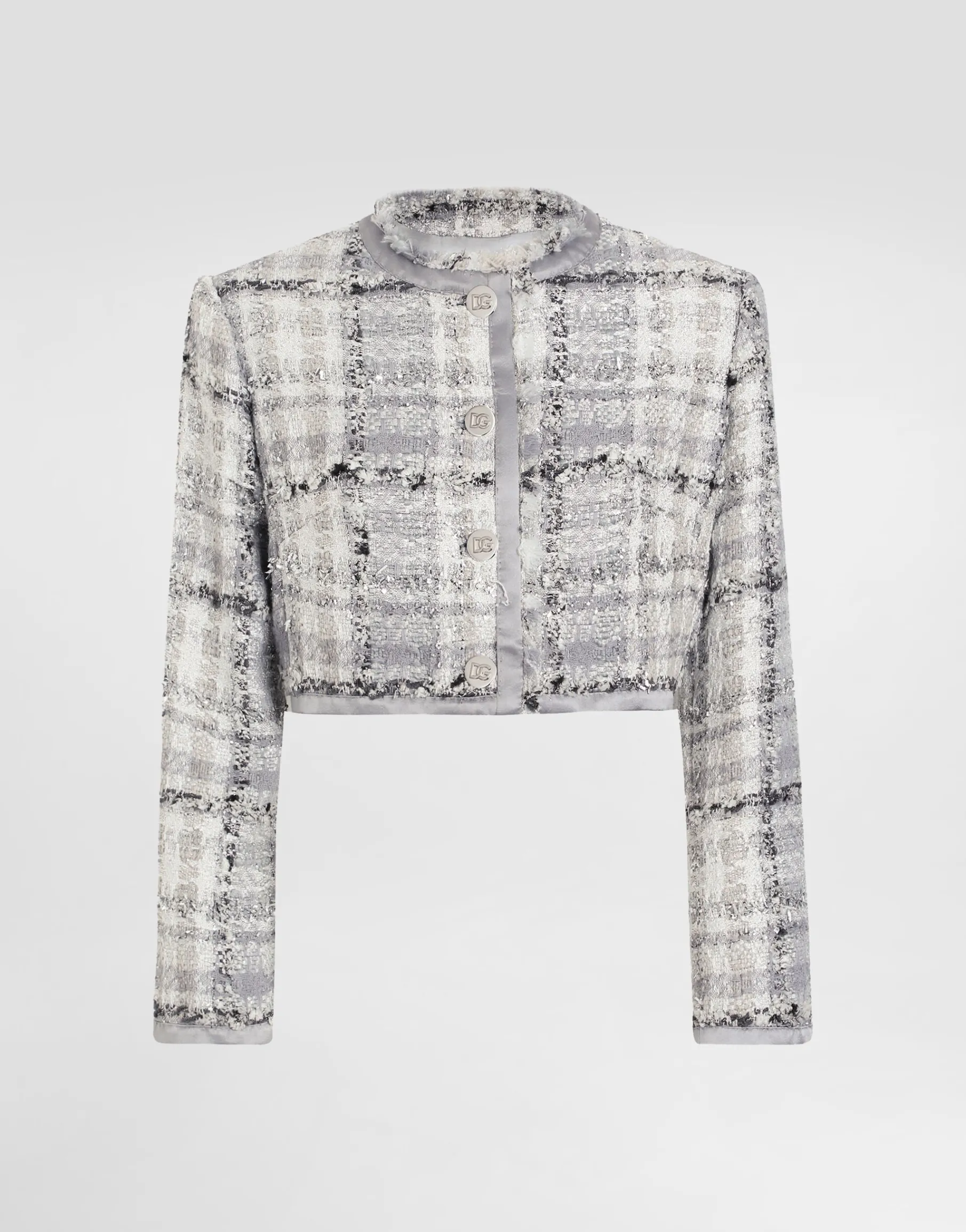 Short check lurex raschel tweed jacket
