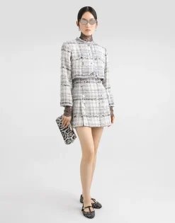 Short check lurex raschel tweed jacket