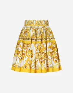 Short circle skirt in majolica-print cotton