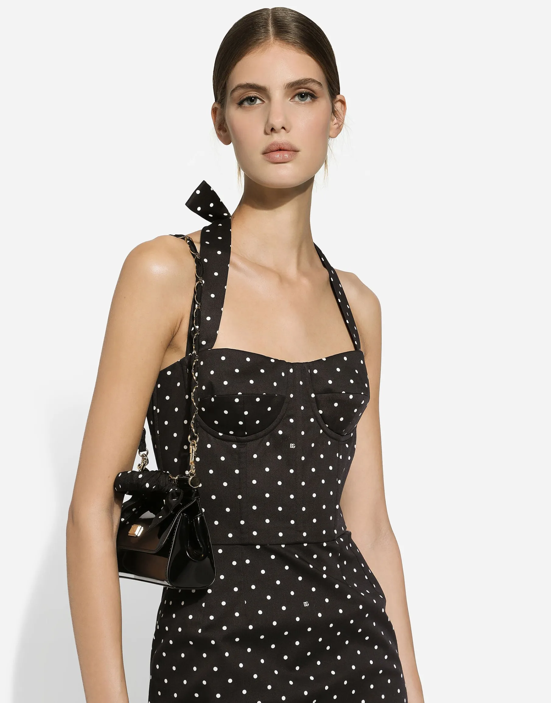 Short cotton corset dress with polka-dot print