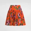 Short cotton skirt with antique rose print