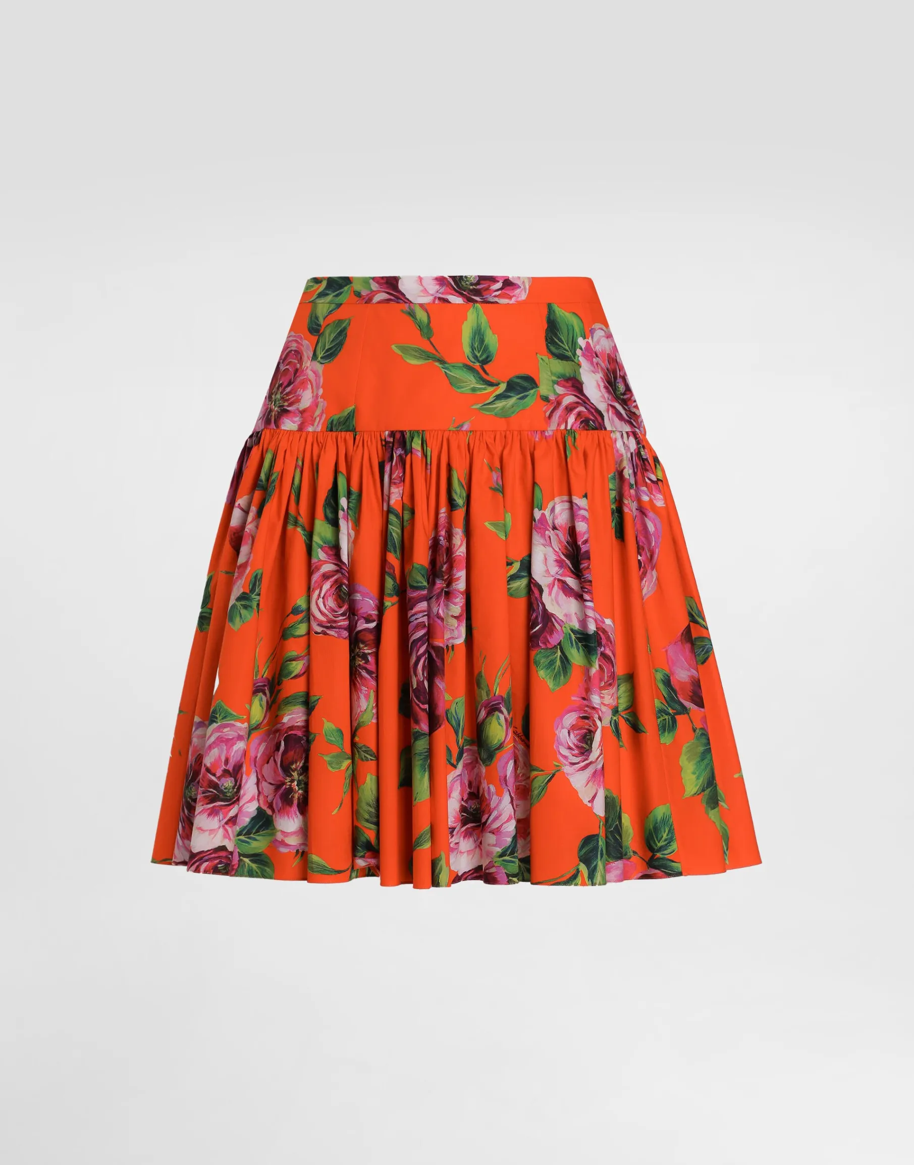 Short cotton skirt with antique rose print