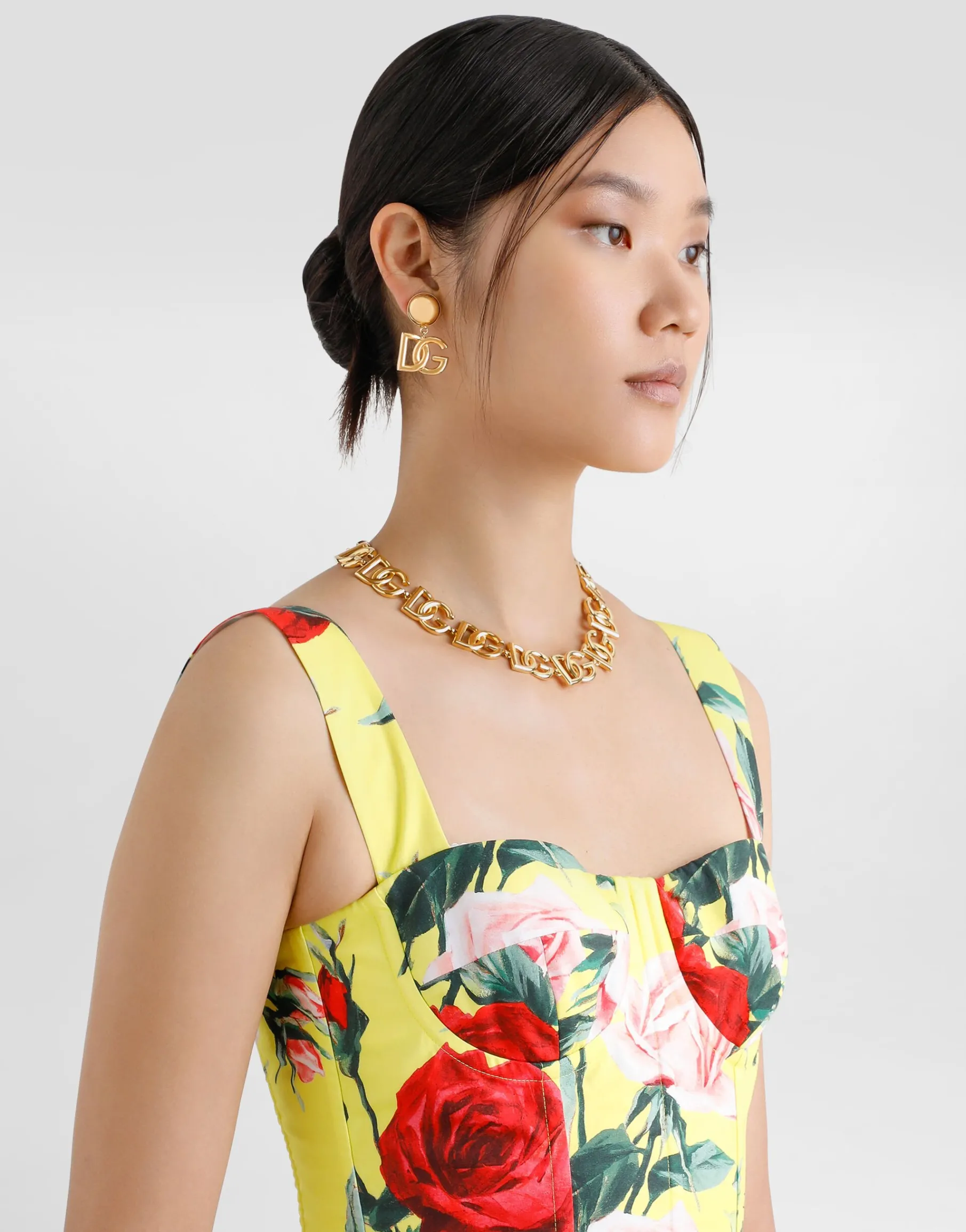 Short cotton sundress with gardenia print