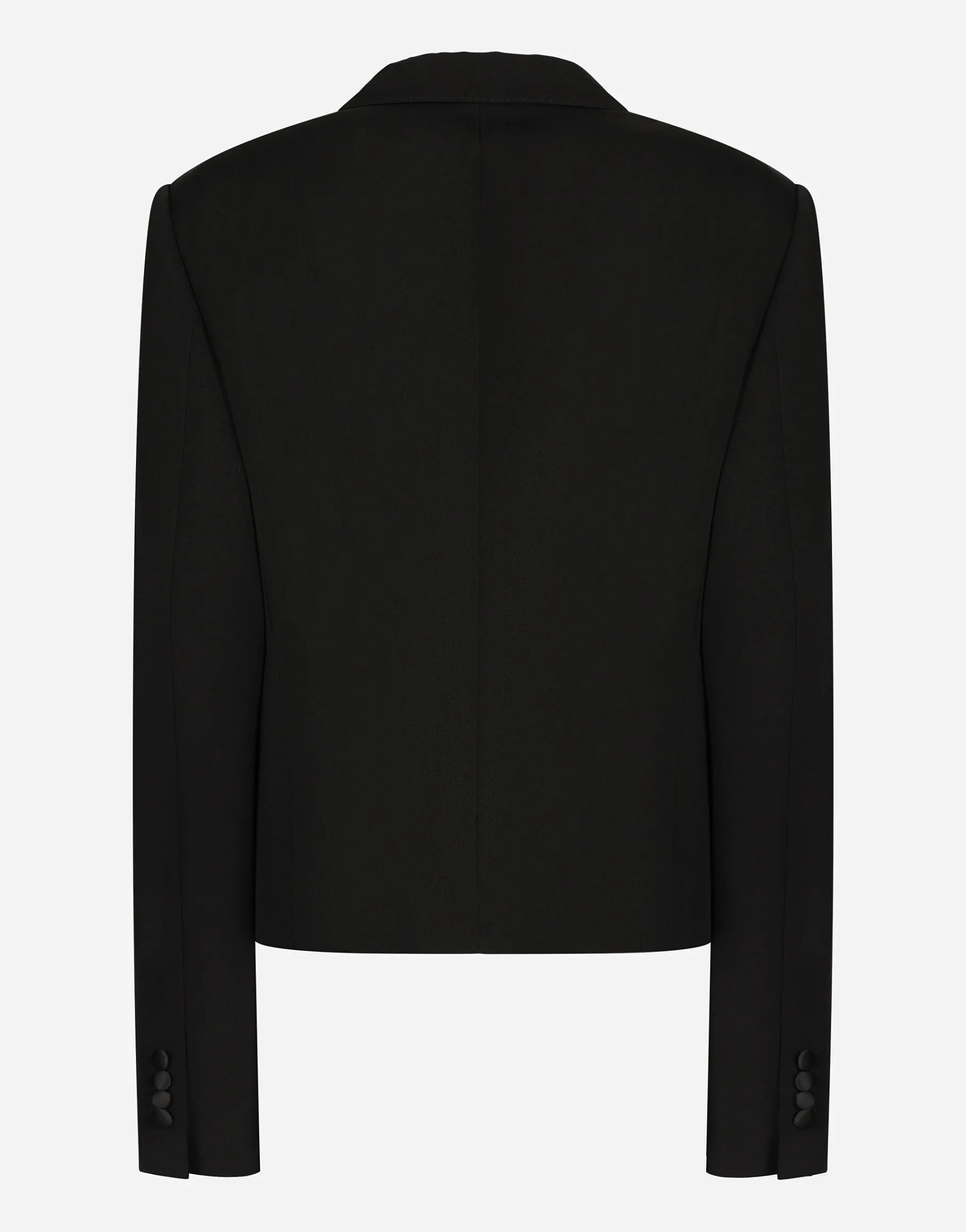Short double-breasted wool gabardine tuxedo jacket