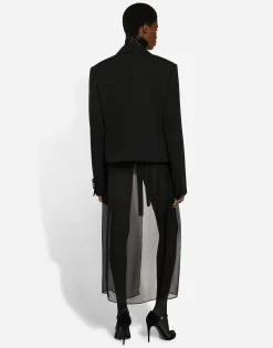 Short double-breasted wool gabardine tuxedo jacket