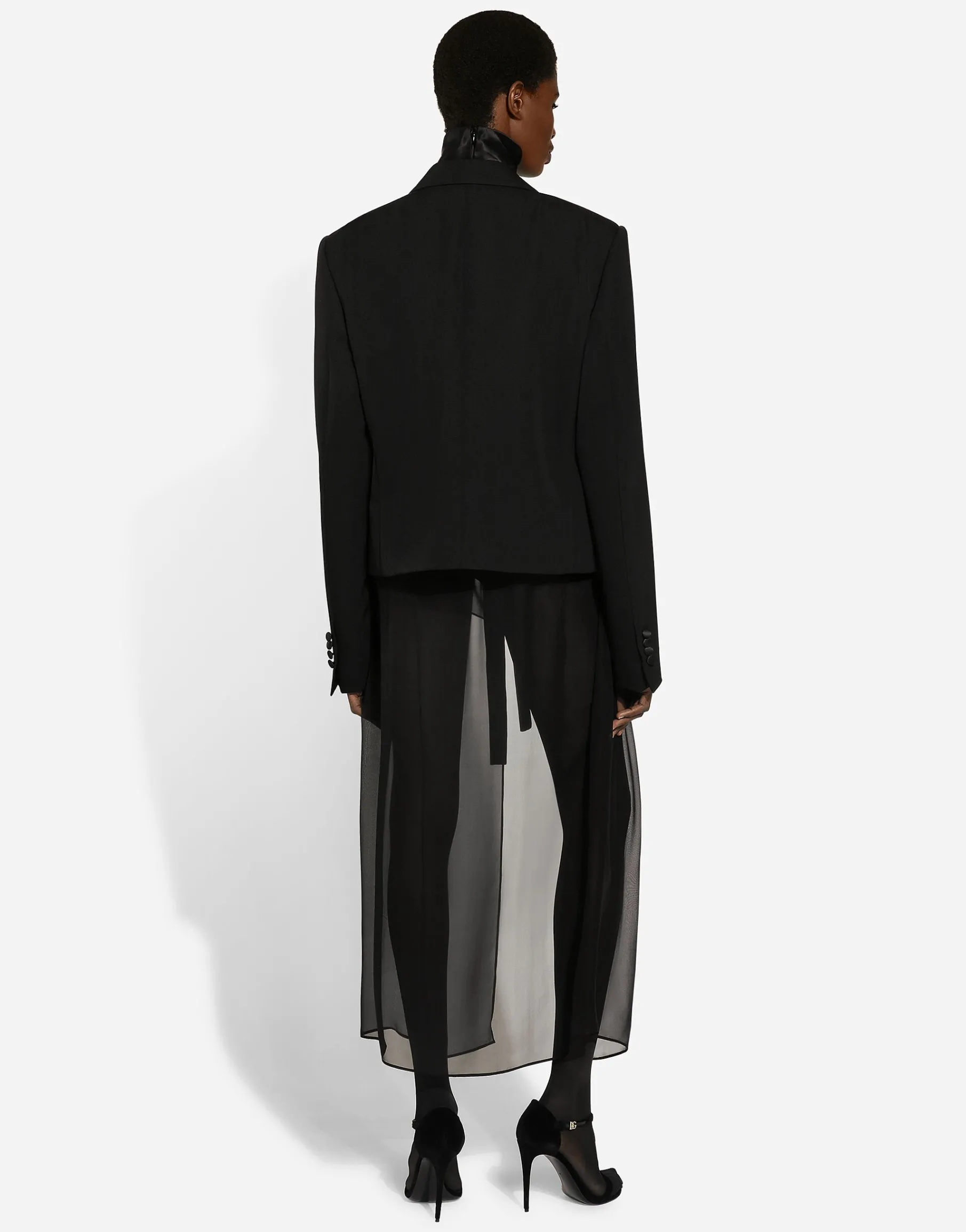 Short double-breasted wool gabardine tuxedo jacket
