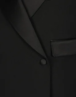 Short double-breasted wool gabardine tuxedo jacket
