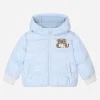 Short down jacket with all-over logo detailing and patch