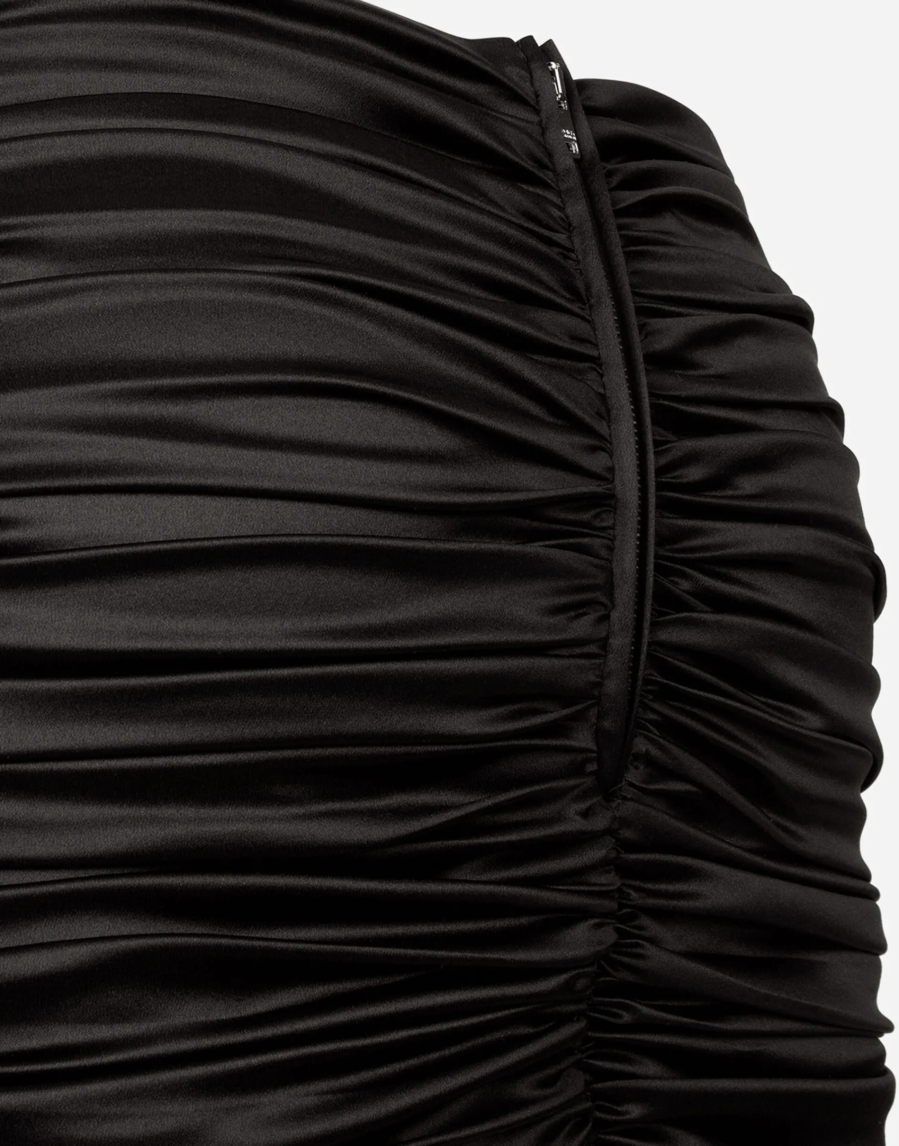 Short draped satin skirt with side bow