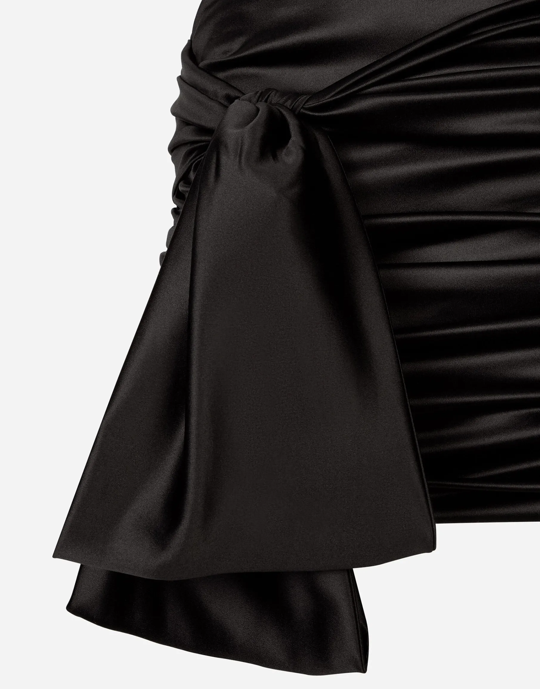 Short draped satin skirt with side bow