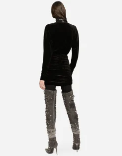 Short draped velvet dress with DG logo