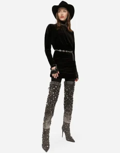 Short draped velvet dress with DG logo