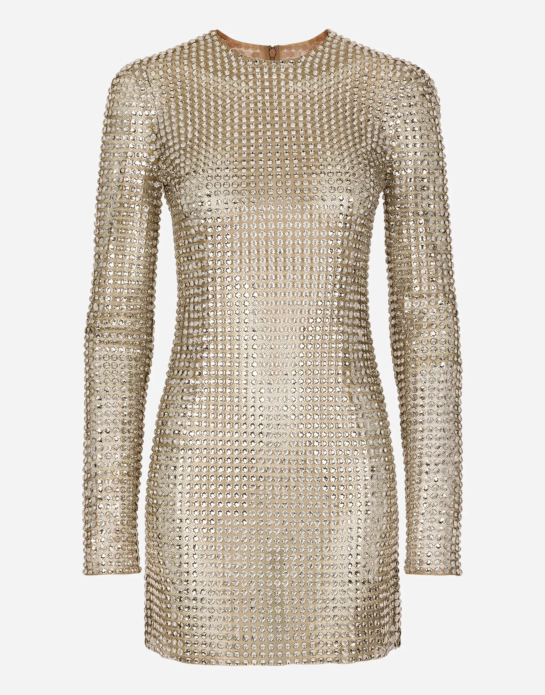 Short dress with all-over rhinestone embellishment on tulle