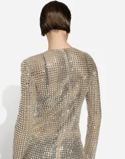 Short dress with all-over rhinestone embellishment on tulle