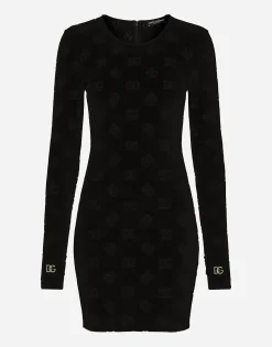 Short flocked jersey dress with all-over DG logo