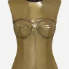 Short foiled satin corset top