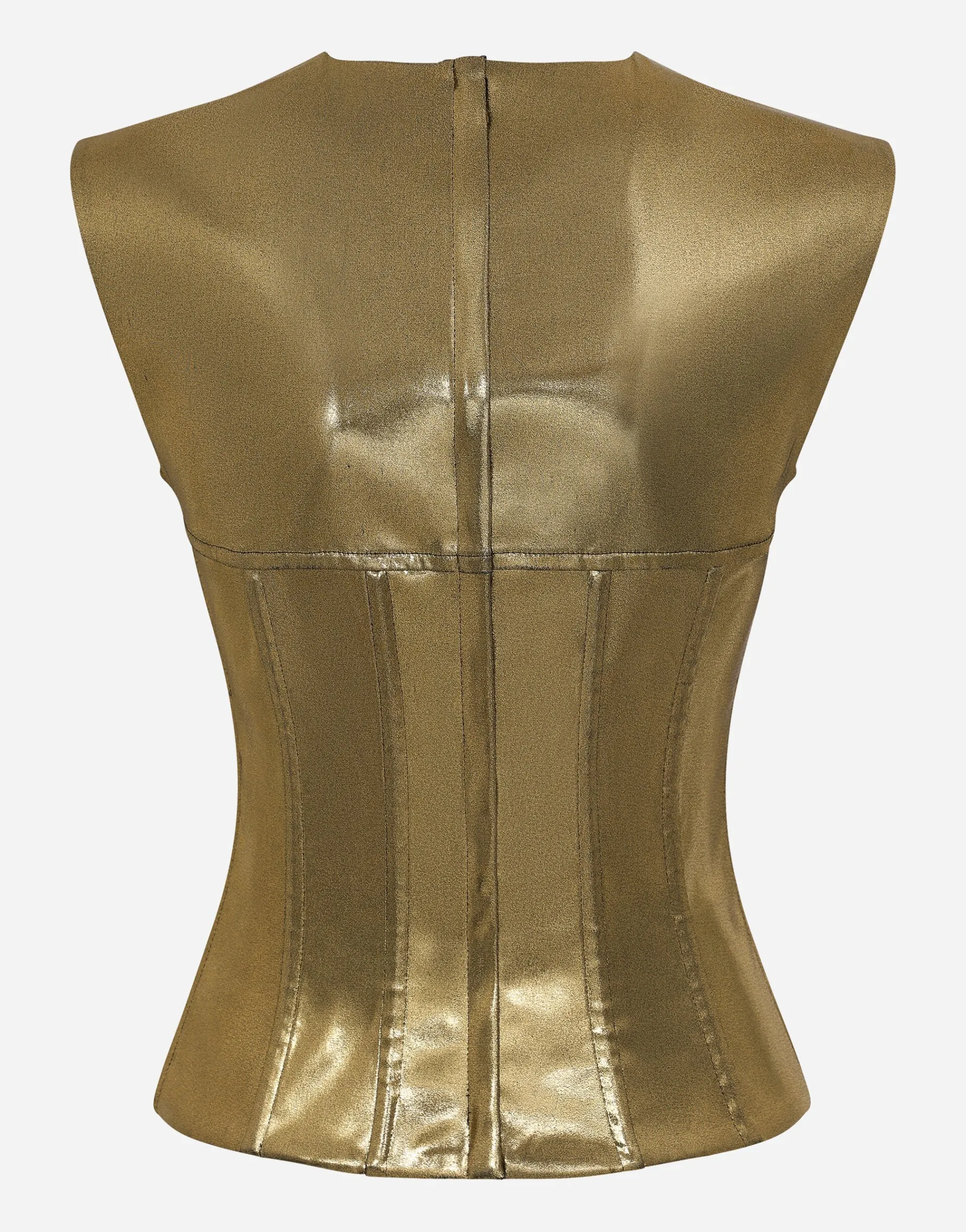 Short foiled satin corset top