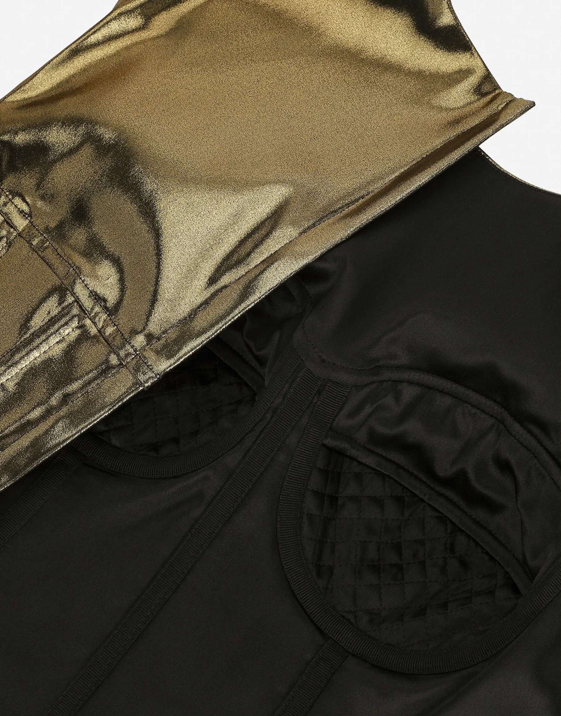 Short foiled satin corset top
