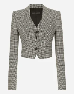 Short houndstooth jacket with vest