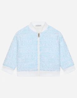Short jacket with all-over logo print
