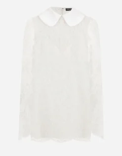 Short lace dress with satin neck