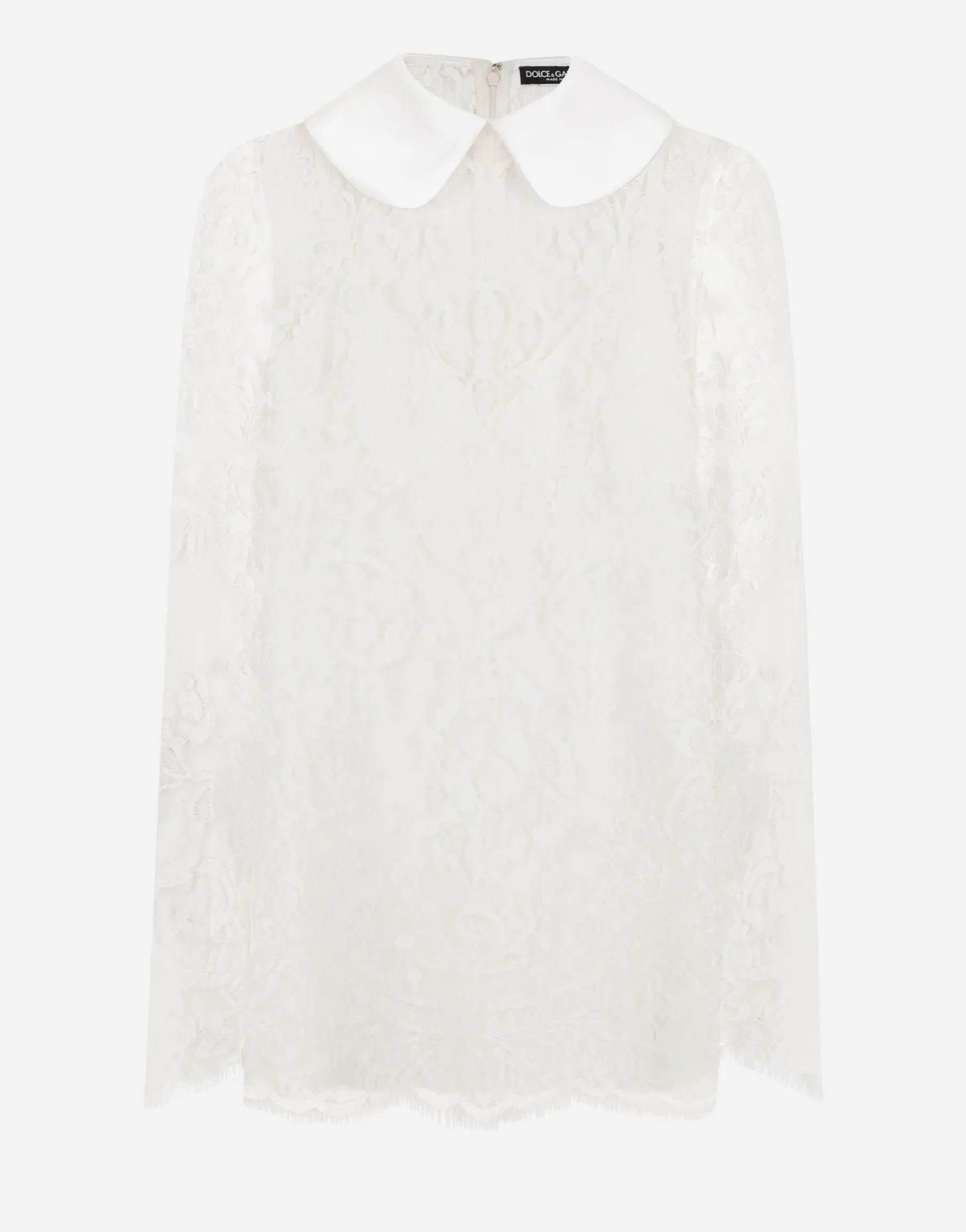 Short lace dress with satin neck