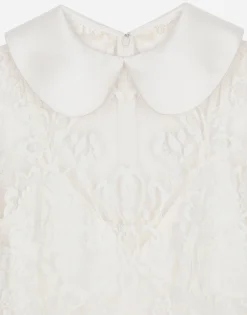 Short lace dress with satin neck