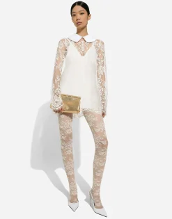 Short lace dress with satin neck