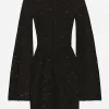 Short lace-stitch dress with full sleeves