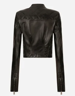 Short leather biker jacket