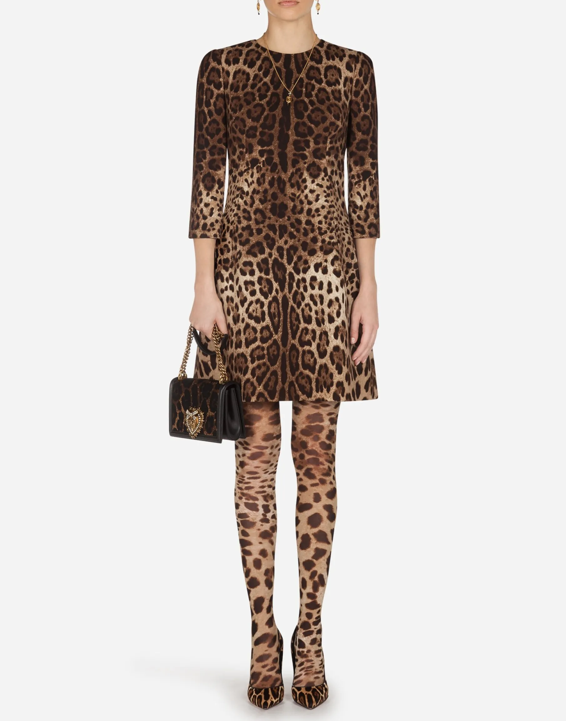 Short leopard print dress in double crêpe