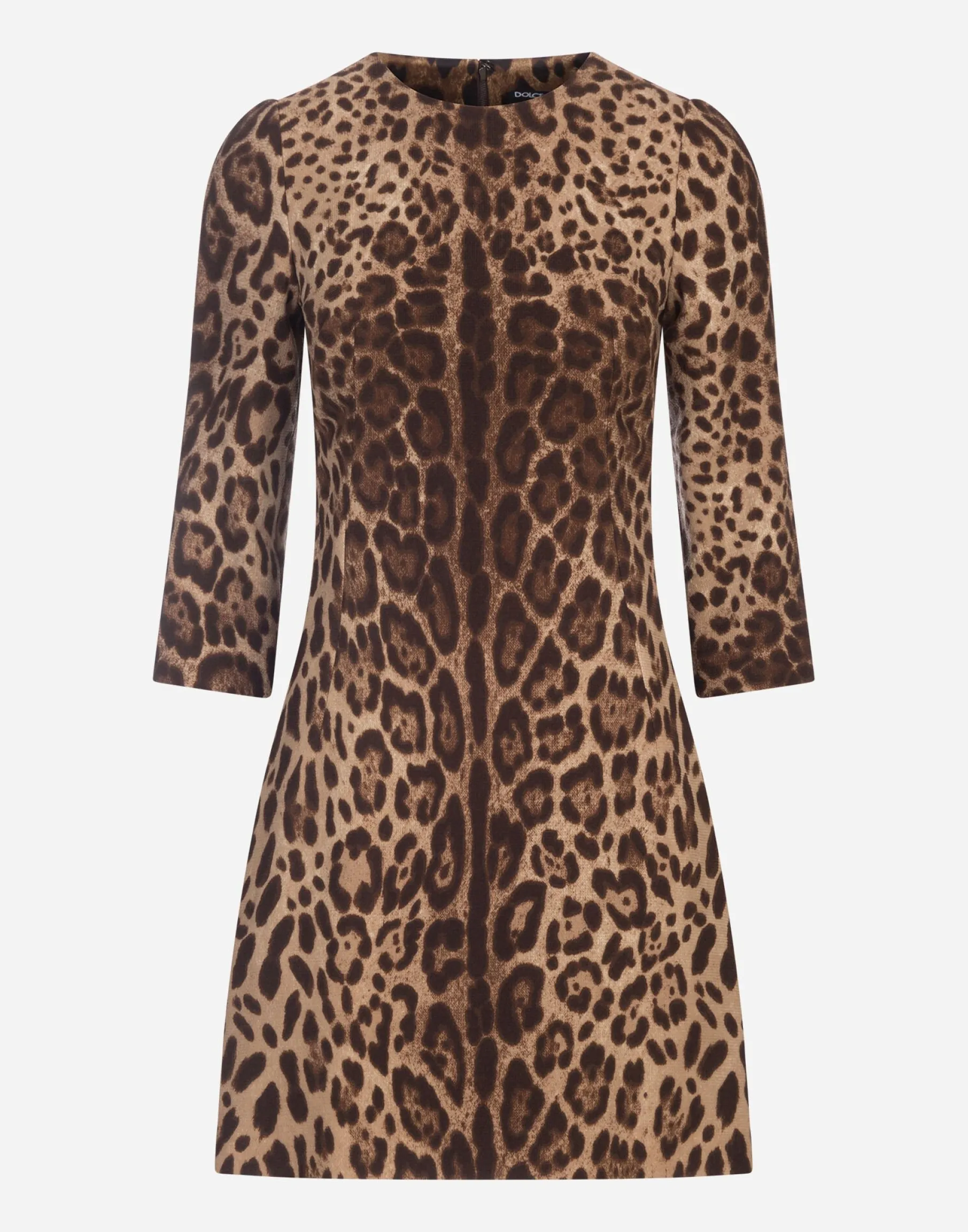 Short leopard print dress in double crêpe
