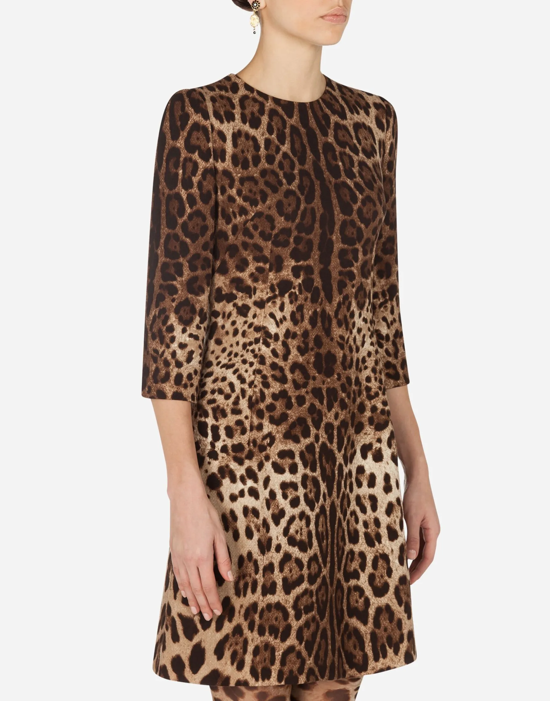 Short leopard print dress in double crêpe