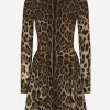Short leopard-print cady dress
