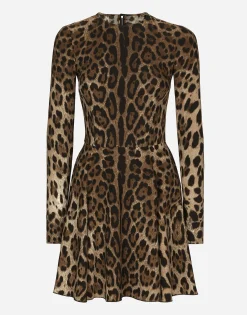 Short leopard-print cady dress