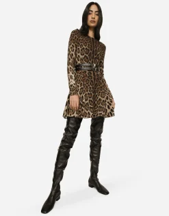 Short leopard-print cady dress
