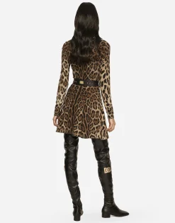 Short leopard-print cady dress