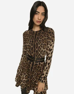 Short leopard-print cady dress