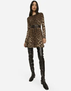 Short leopard-print cady dress