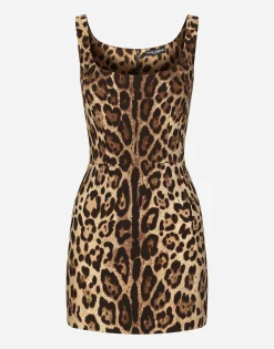 Short leopard-print charmeuse dress