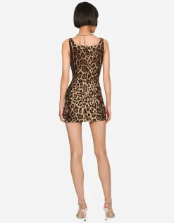 Short leopard-print charmeuse dress