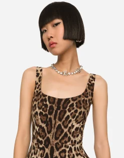Short leopard-print charmeuse dress