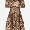 Short leopard-print poplin dress