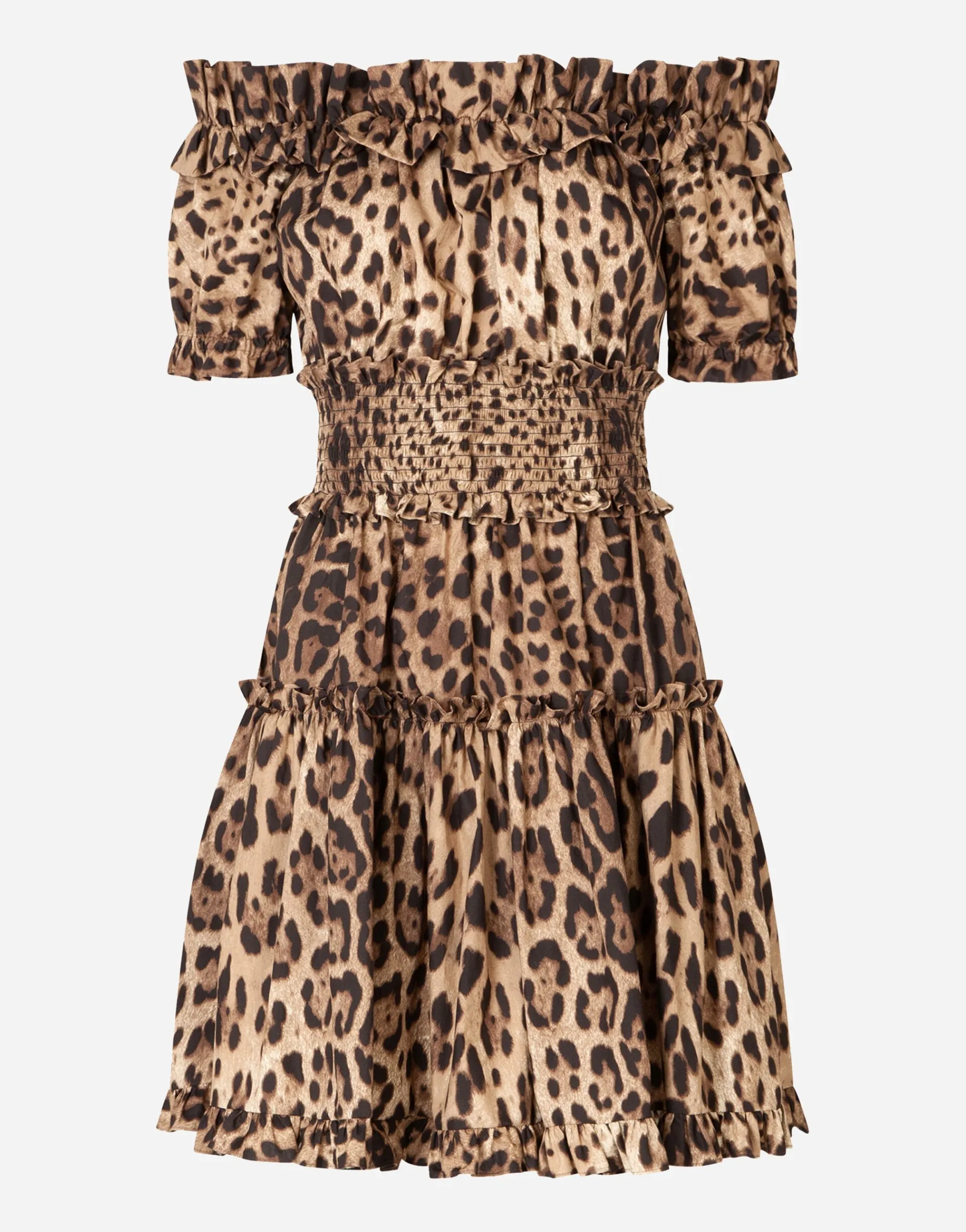 Short leopard-print poplin dress