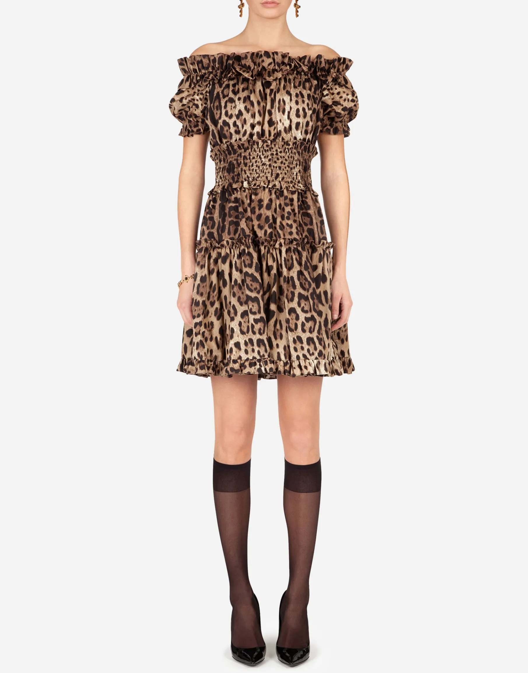 Short leopard-print poplin dress