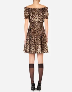 Short leopard-print poplin dress